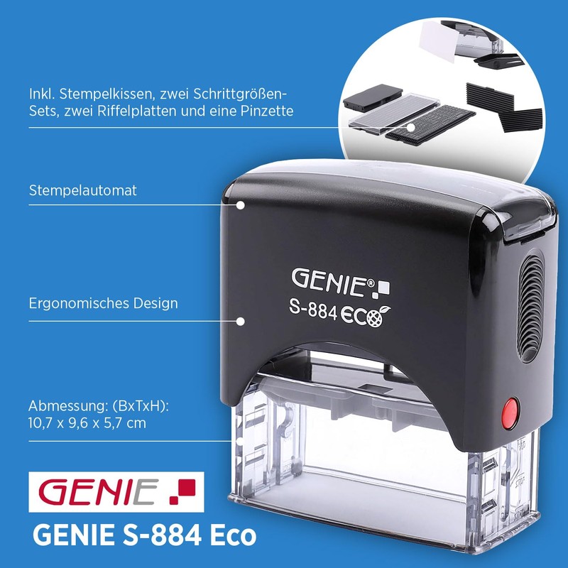 Genie S-402 Self-Inking Stamp set, includes Accessory, ink pad