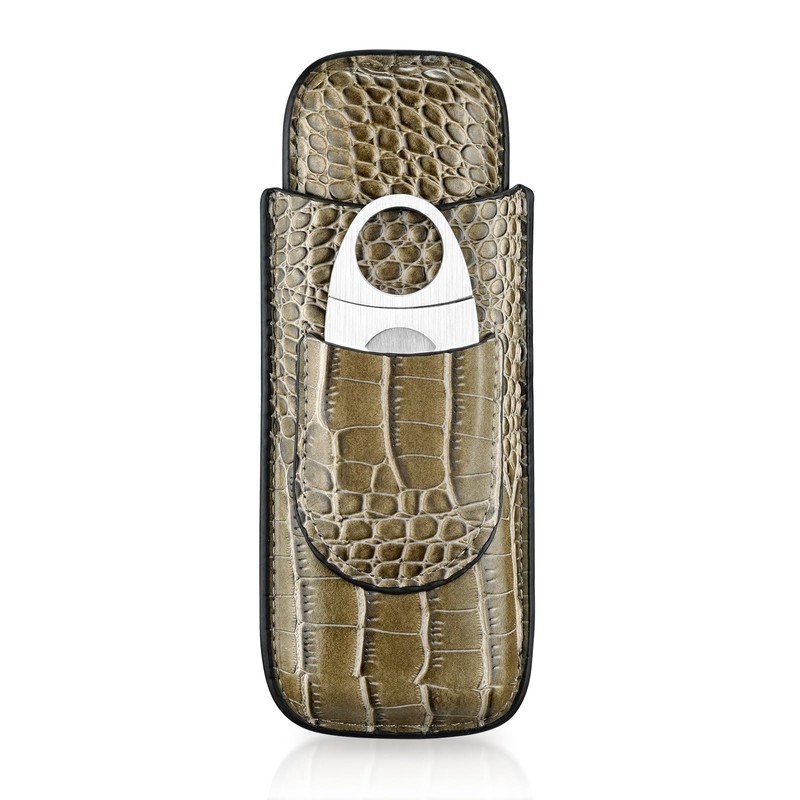 cgaplus 2-Finger Cigar Case with Cutter Crocodile Pattern Leather Cigar