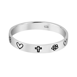 Love and Faith Emblem 3mm Band .925 Sterling Silver Ring (7)