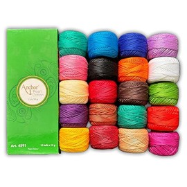 20 Pieces of Colourful Cotton Balls Anchor Crochet Cotton Embroidery Thread Balls Size 8 Pearl Cotton Balls (85 Meters Each). pkg of 20 Must Have Colours UK