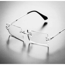 Fashion Men's Rimless Vintage Retro Rectangle Silver Clear Lens Fashion Hip Hop Glasses