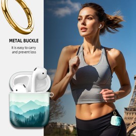 Compatiable with Airpod 1&2 Case,Hard Protective Shell with Keychain, Stylish Design AirPod Case Cover,Ideal for Women, Wireless Charging Supported(Beautiful Mountain Landscape)
