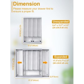 Sedegn Silverware Organizer Metal Mesh, Drawer Organizer, Utensil Cutlery Tray for kitchen drawers,Expandable Flatware Organizer with 7 Compartment Silver 9.4"~17.3" x 13.7"