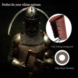 Eigso 1 Pair Brown Leather Embossed Viking Symbol Armband Armor for Men Women Vegvir Symbol Gauntlet Bracers for Men Women