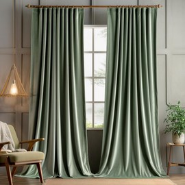MIULEE Sage Green Velvet Curtains 90 inches 2 Panels - Pinch Pleat Luxury Room Darkening Window Drapes for Bedroom Living Room Thermal Insulated Super Soft Blackout, Back Tab Rod Pocket, W52 x L90