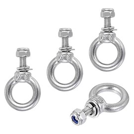 sourcing map Lifting Eye Bolt M4 x 11mm Male Thread with Hex Screw Nut Gasket Flat Washer for Hanging Securing Chain Wire Rope, 304 Stainless Steel, 4 Sets