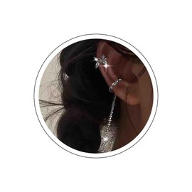 Atentuyi Boho CZ Butterfly Ear Cuff Earrings Silver Crystal Butterfly Wrap Earrings Butterfly Huggie Earrings Long Chain Tassel Earrings Climber Cartilage Earrings (left), Crystal