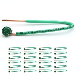 (Pack of 25) Green Ground Wire and Screw, Solid Copper, Grounding Wire 6.5 Inches, Edge Stripped 5/8'', 10/32 x 3/8 Green Screw, 12 AWG, Captive Green Ground Screw