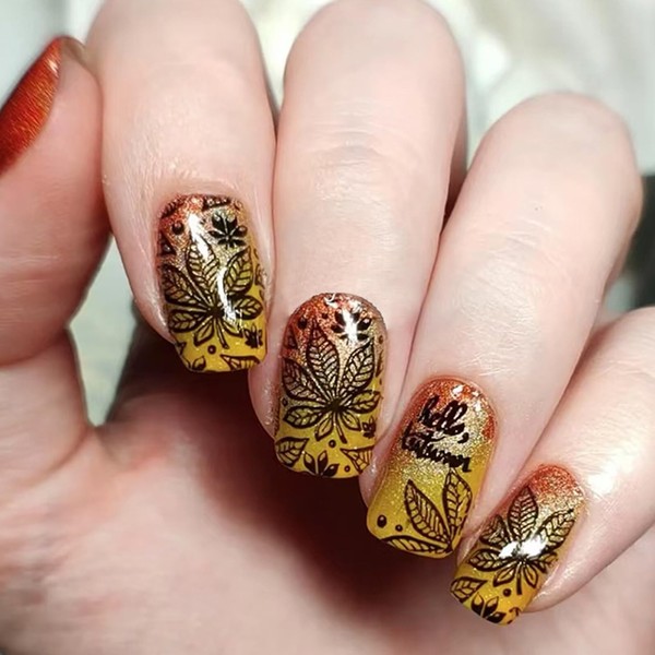 Fall Press on Nails Medium Square Glitter Fake Nails Autumn