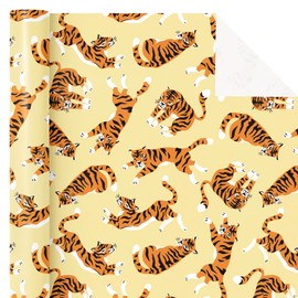 WRAPAHOLIC Tiger Wrapping Paper Roll - Mini Roll - 17 Inch x 16.5 Feet - Playful Tigers Animal Wrapping Paper for Football Lover, Birthday, Baby Shower