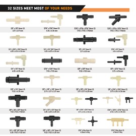 GOOACC GOOACC 159Pcs 32 Size Automotive Vacuum Tubing Tee Connector Assortment Kit 1/8" 3/16" 1/4" 5/16" 3/8"