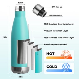 MEWAY 17oz Sport Water Bottle Vacuum Insulated Stainless Steel Leak-Proof Double Wall Cola Shape Water Bottle,Keep Drinks Hot & Cold(Light Blue,1 Pack)