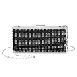 DTGN Evening Bags Clutch Purses for Women Formal, Crystal Rhinestone Purse Handbag Crossbody Bag with Chain Shoulder Bag Sparkly for Wedding Guest Party Black