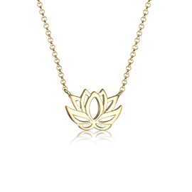 Elli Women's 925 Sterling Silver Gold Plated Lotus Flower Pendant Necklace of Length 45 cm
