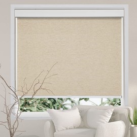 Persilux Free-Stop Cordless Window Shades Light Filtering Roller Shades for Windows (Khaki 23" x 72") Natural Woven Fabric UV Protection Thermal Insulation Roller Blinds for Windows, Home, Door