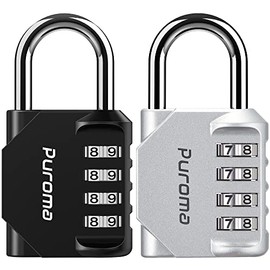 Puroma Paquete de 2 candados de combinación de 4 dígitos para exteriores, impermeables, para la escuela, el gimnasio, el clóset, la puerta, la valla, la caja de herramientas (plateado y negro)