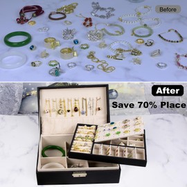 SYCARON Jewelry Organizer Box for Women and Girls, 2 Layer Jewellery Display Storage Case PU Leather Soft Lining with Lock for Rings Earrings Necklace Bracelets Watches, Gift for Women, Black