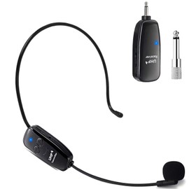 Oulou Wireless Microphone, Headset Microphone, UHF, 50 Meter Transmission Range, Automatic Pairing, Volume Adjustment, Ear Mount, Stage Portable Loudspeaker, Lightweight, Supports Loudspeakers, No