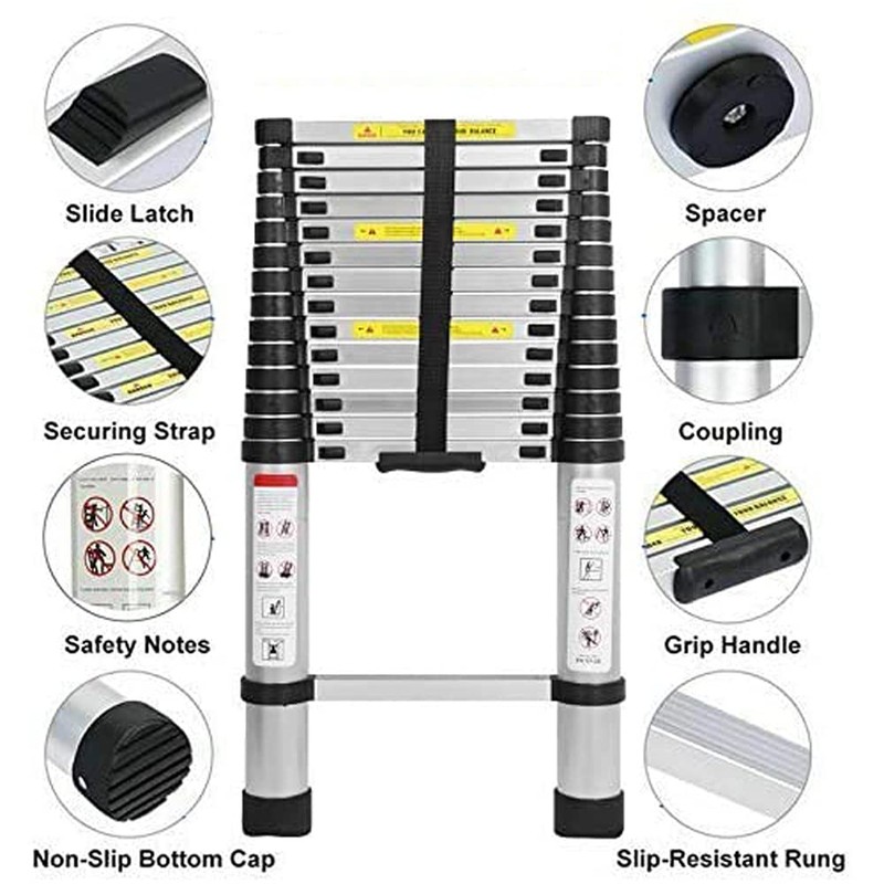 Telescoping Extension Ladder 6.2M/20.35ft Aluminium Extension Telescopic Ladder Multi-Purpose Foldable