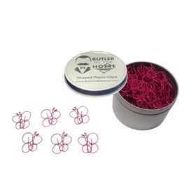 Butler in the Home 100 Count Butterfly Shaped Paper Clips Great for Paper Clip Collectors or Office Gift - Comes in Round Tin with Lid and Gift Box (Pink)