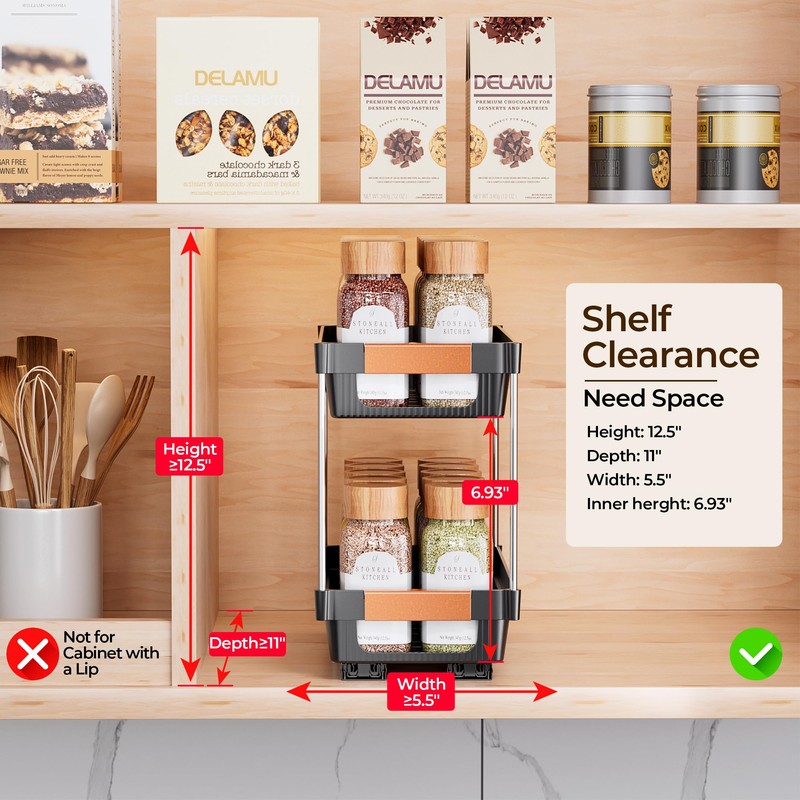 Delamu 2 Pack Pull Out Spice Rack Organizer for Cabinet,