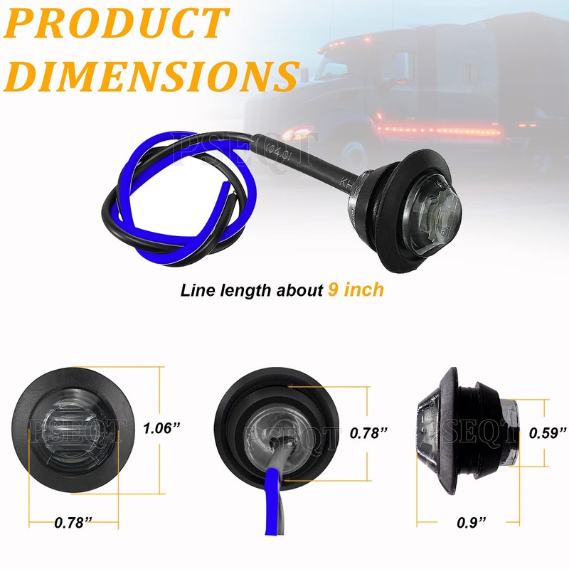 PSEQT 3/4" Round LED Side Marker Lights Clearance Turn Signal