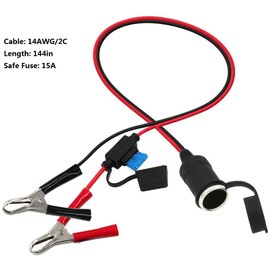 SPARKING - Cable de extensión para coche hembra de 12 pies y 12 V con clips de cocodrilo de batería, cable de extensión con clip de batería de coche, fusible de 15 A (12 pies)