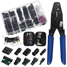 Reginary 370 Pcs 25 Kits Waterproof Automotive Electrical Connectors 1/2/3/4/6 Pin Terminal 82 Pcs Wire Connector Pin Removal Tool Kit Weather Pack Ratchet Crimping Tool for Car Boat Truck Motorcycle