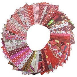 longshine-us 50pcs 4" x 4" Premium Cotton Craft Fabric Bundle Squares Patchwork Lint DIY Sewing Scrapbooking Quilting Dot Pattern Artcraft (Red)