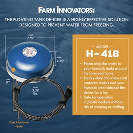 Farm Innovators Ice Chaser 1250 Watt Cast Aluminum Floating Tank Deicer with Self Regulating Thermostat and Heavy Duty Anti Chew Cord Protector