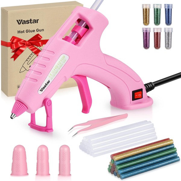 Vastar Pink Glue Gun, 60W Hot Glue Guns with 30Pcs Glue Sticks(7mmx130mm), On/Off Switch, Glue Gun for Crafting for DIY, Arts, Craft, Home Repairs, Fabric, Wood, Card