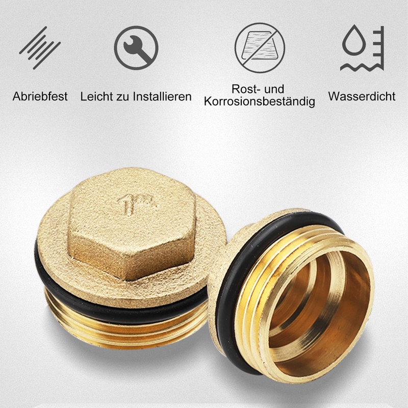 UOCAI Pack of 2 Brass Plugs with Rubber Ring, Pipe