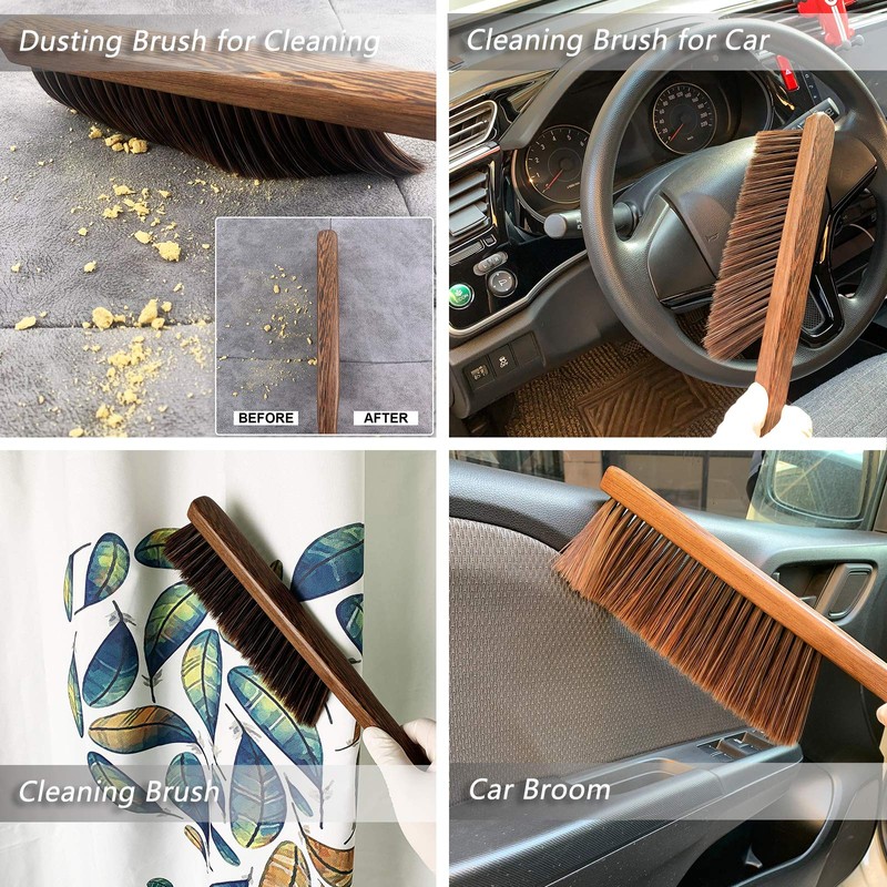 Hand Broom Cleaning Brushes-Soft Bristles Dusting Brush for Cleaning Car/Bed/Couch/Draft/Garden/Furniture/Clothes,Wooden