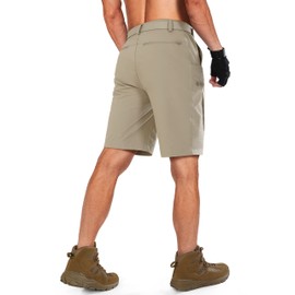 Shallowlulu - Pantalones cortos de senderismo para hombre, resistentes al agua, de secado rápido, ligeros, transpirables, tácticos con cinturón de nailon, Caqui piedra, 54W x 10L