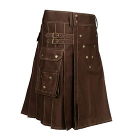Scottish Designer Utility Kilts for Men Black Cotton Kilt Color & Size Options Available (Brown, Belly Button 40)