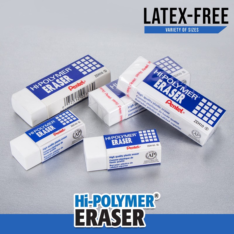 Pentel Hi-Polymer Block Eraser Small White, Pack of 8 (ZEH05BP4)