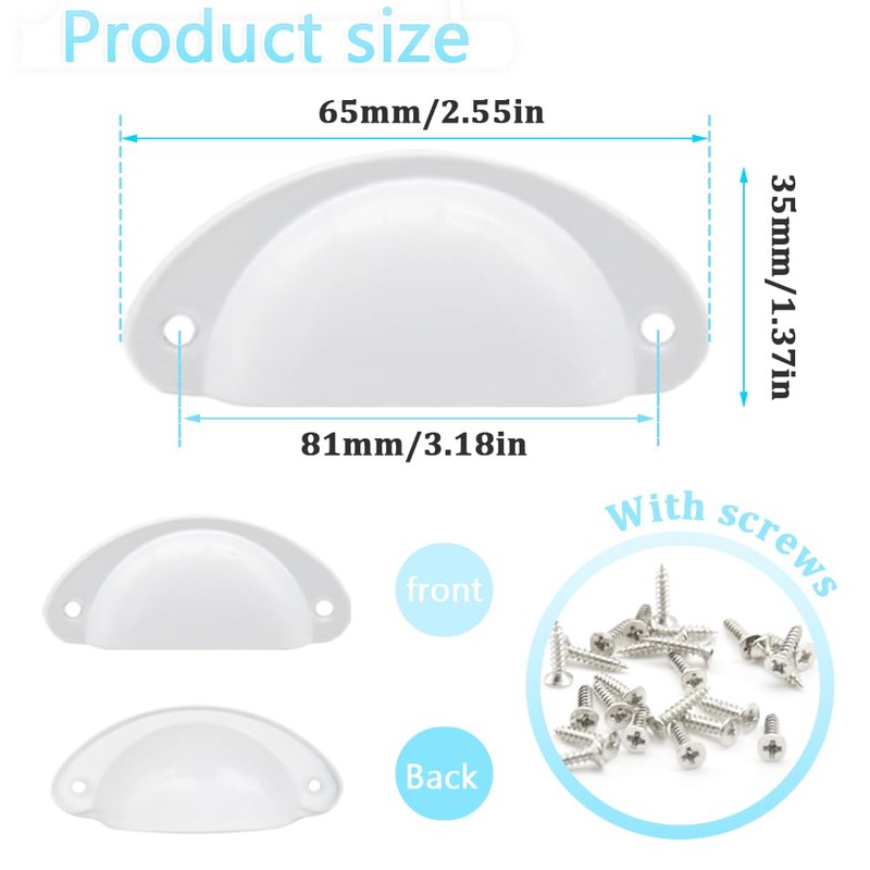 Hocansen 12 PCS Shell Cup Handles 81mm Metal Drawer Pull