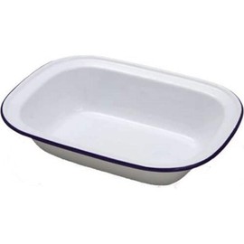 IBILI "Blanca Rectangular/Deep Enamelled Steel Platter, White/Blue, 15 cm