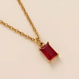 Seamido Diamond Birthstone Necklace for Women, Waterptoof 18K Gold Plated Dainty Gold Necklaces Non-Tarnish, Simple Rectangle Cubic Zirconia Pendant Chain, Elegant Trendy Jewelry Gift for Her Birthday