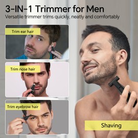 RUIM RUIM Beard Trimmer for Men, 3-in-1 Nose Hair Trimmer for Men, Waterproof Rechargeable Electric Razors for Ear, Nose, Eyebrow, Mustache and Body, Black-Grey