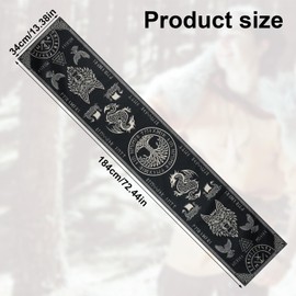 Viking Table Runner, 13.38x72.44 Inch Linen Black Medieval Tablecloth Norse Mythology Decor with Tree of Life & Raven Design Seasonal Kitchen Dining Decoration for Home Party