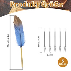 Chanumetal Nib with 5 Ballpoint Pen Refills, Vintage Feather Pens for Weddings, Letter Writing, Signature, Office (Blue)