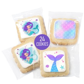 Mermaid Cookies Party Favors Cookies Decorated | 24 Pack INDIVIDUALLY WRAPPED | Theme Birthday Party Candy | Treats Dessert Table Sweets Bulk Baby Shower