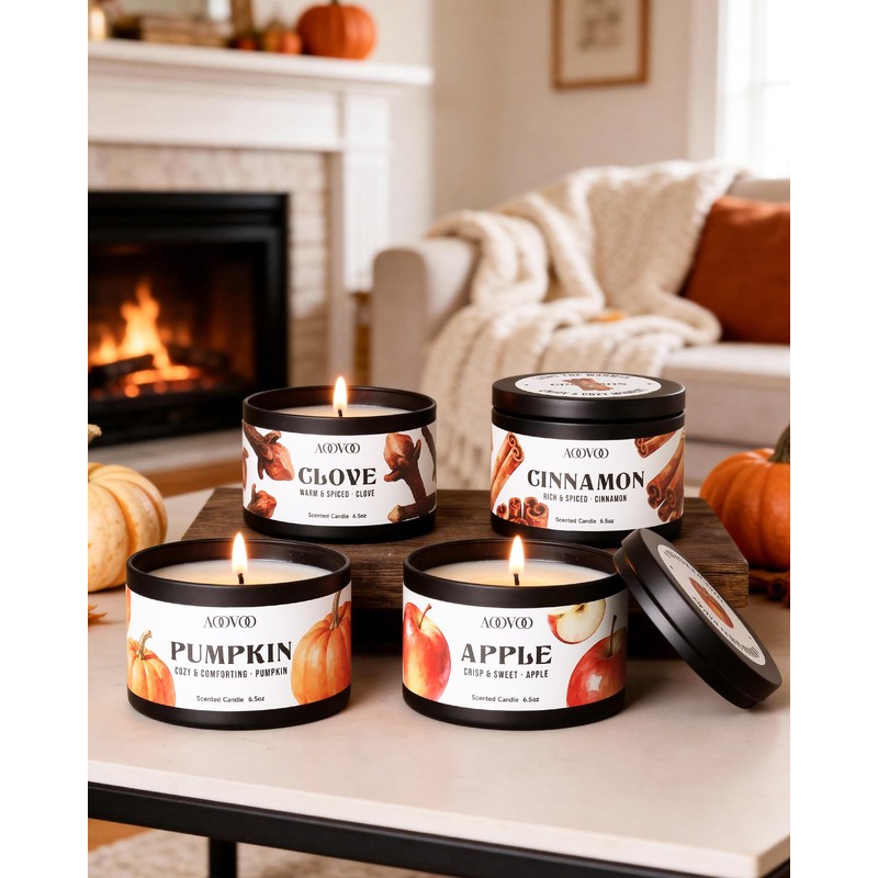 AOOVOO Fall Candle Set - 4 Pack Scented Candles for
