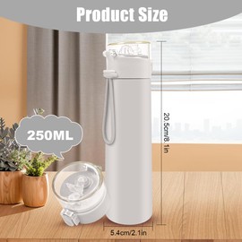 AMFUN 250ml Stainless Steel Insulated Water Bottles, Double Wall Vacuum Small Flask, Water Bottle with Straw, Leakproof Drinks Bottle with Carry Handle for Hot&Cold Drinks (Space Gray)