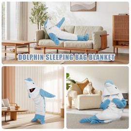 PADTIC Wearable Dolphin Blanket,Dolphin Blanket Soft Cozy Hoodie,Sleeping Bag Cosplay,Onesie Wearable Hooded,Cute Funny Wearable Blanket Hoodie for Adult(Blue,2XL(for 64.9-76.7 Inches Height))