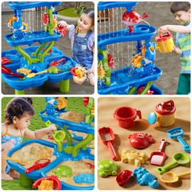 JUKUDAHU Sand Water Table for Kids 3 4 5 6 7 8 Year Old - Waterfall Pond, Bath Toys, Summer Outdoor Sand Beach Toys for Toddlers 1-3 3-5, Sensory Activity Playset, Birthday Gifts for Boys Girls 3-8
