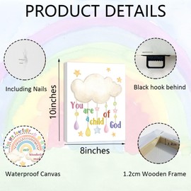 HPNIUB Framed Kids Bible Verse Canvas Wall Art,Set of 6 (8”x10")Inspirational Quotes Christian Nursery Wall Decor,Christian Gifts For Kids,Rainbow Sunshine Scripture Wall Art For Bedroom Sunday School