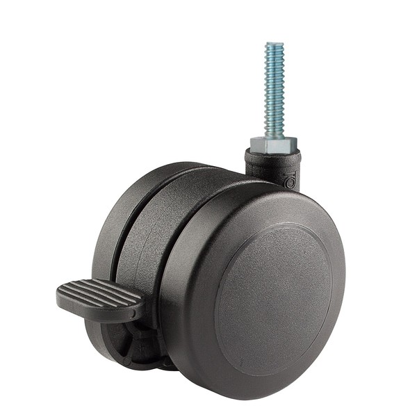 Twin Wheel Caster Solutions TWUN-60U-T03-BK-B 2.36" Diameter Nylon Wheel Unhooded