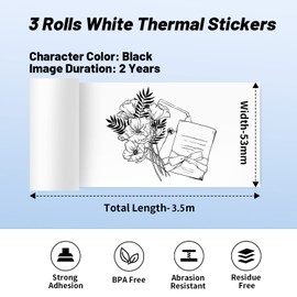 HD White Paper for M02 Pro M02D M02S Mo2 M03 M03AS M04S M02 Printer Paper - Black on White M02 Labels - Memoking M02 Paper Roll Compatible with Phomemo Printer Paper M02 Sticker /2.08"x11.48ft/3 Rolls